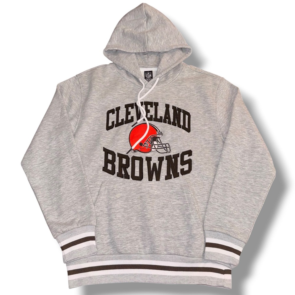 NFL Team Apparel Cleveland Browns Hoodie Mens S Gray Embroidered Pullover NWOT